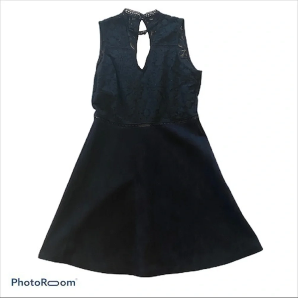 Black lace and suede Francesca’s Alya dress